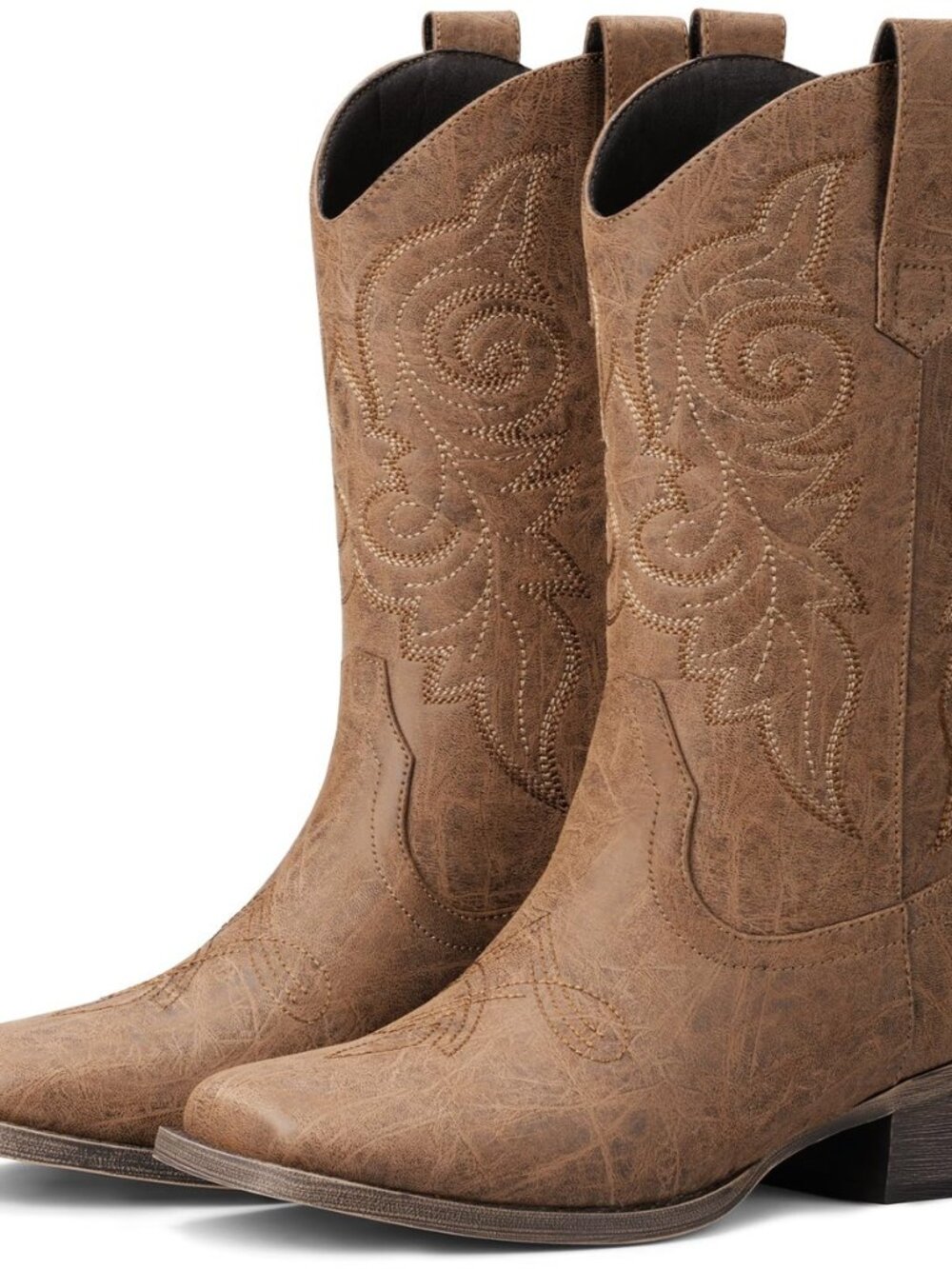 Western Cowboy Boots for Women - Square Toe Mid Calf Cowgirl Boots, Low Chunky